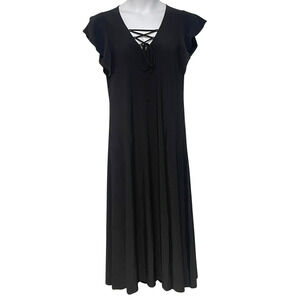 Attitudes by Renee Maxi Dress Sz S A598384 Lace-Up Flutter Sleeve Black Knit
